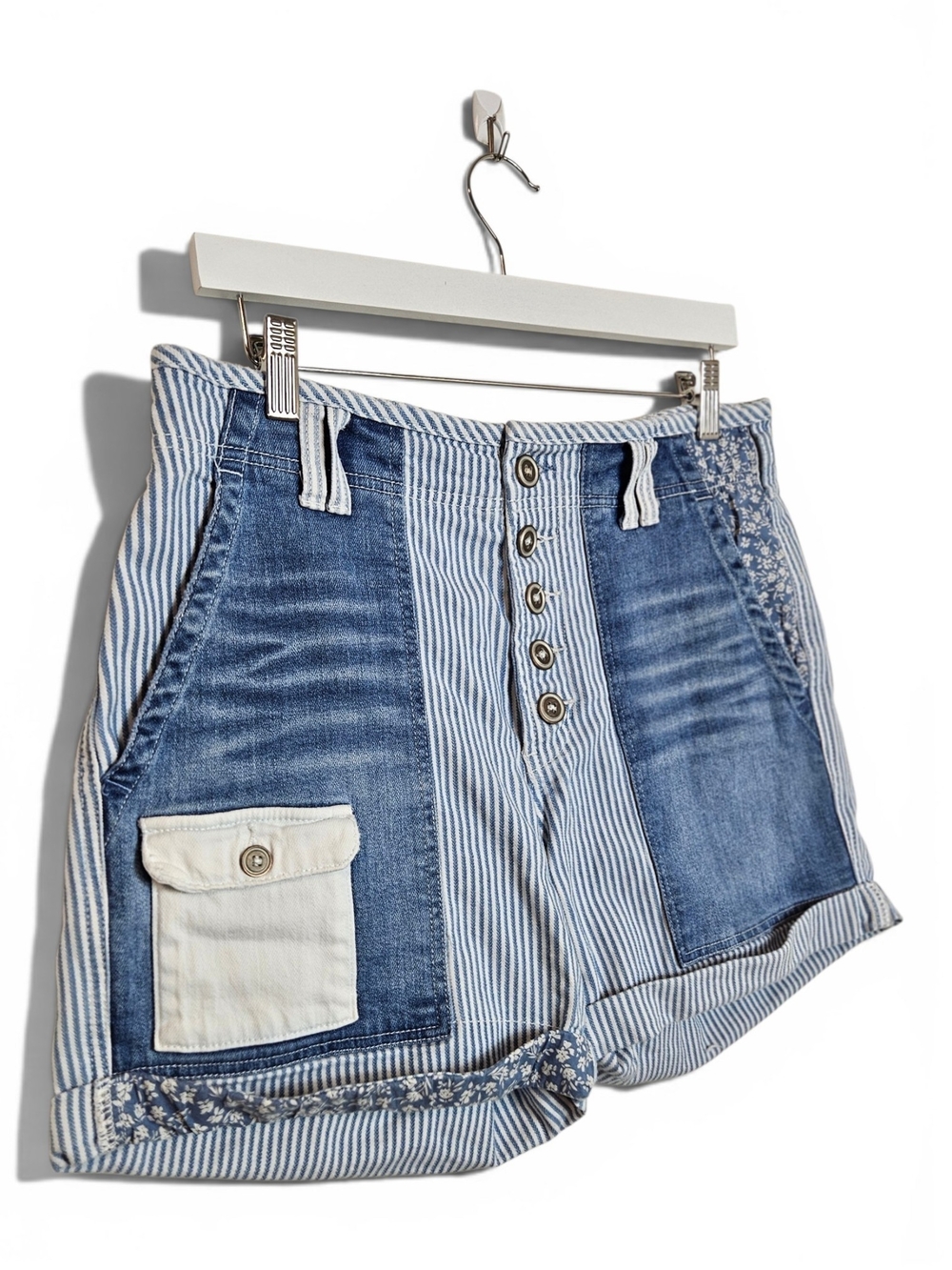 Pilcro Blue & White Patchwork Denim Shorts
